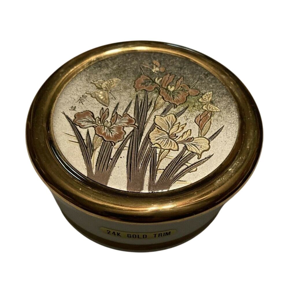 The Art of‎ Chokin 24 K Gold Trim Trinket Box Flower